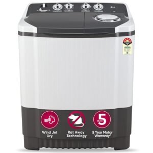 LG 7 Kg 5 Star Wind Jet Dry Semi-Automatic Top Loading Washing Machine (P7020NGAZ, Dark Gray, Rat Away Feature)