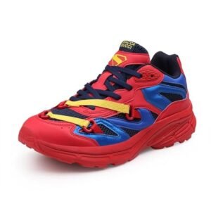Bacca Bucci Men’s Superman Inspired Chunky Sneakers | Casual Sports Shoes with Mesh Panels, Bold Red Blue Yellow Colorway, Statement Streetwear Lace-Up Shoes