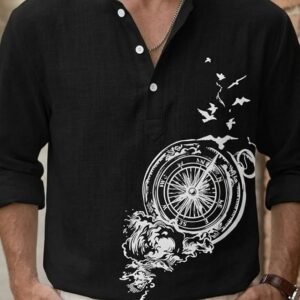 DEELMO Men's Cotton Blend Mandarin Collar Self One Design Full Sleeve Casual Short Kurta